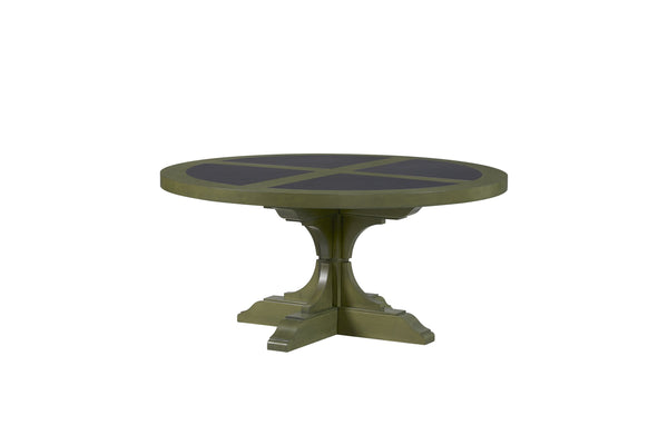 English Elm Round Hickory Veneer Cocktail Table with Cement Inlay Pedestal Base for Living Rooms Green+Dark Green B2699P447484