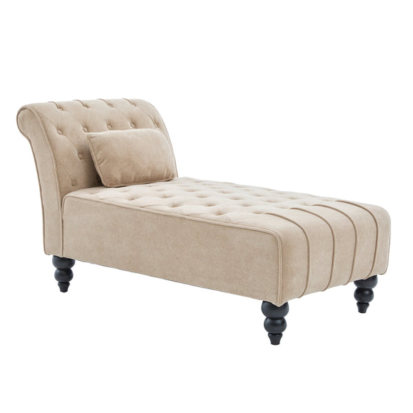 English Elm Chaise Lounge Velvet Upholstered Accent Chair with Birch Legs for Living Room Decor Camel N776P412298C