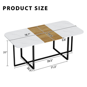 English Elm Sn-rgt200-8-whwd Faux Marble Wood Grain Top Dining Table with Sleek Black Metal Legs W3875P372901