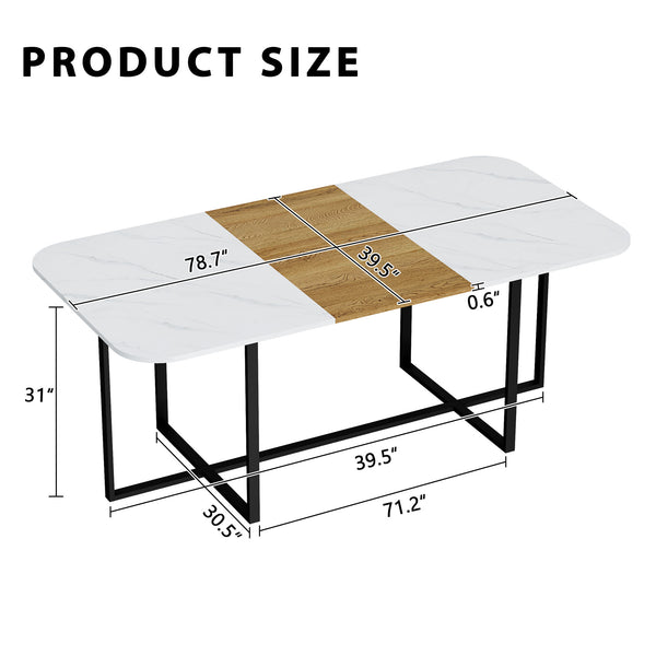 English Elm Sn-rgt200-8-whwd Faux Marble Wood Grain Top Dining Table with Sleek Black Metal Legs W3875P372901
