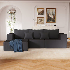English Elm 108.3" Modular Cloud Sectional Corduroy Upholstered L Shape Sofa for Living Room Dark Grey W1097S00155