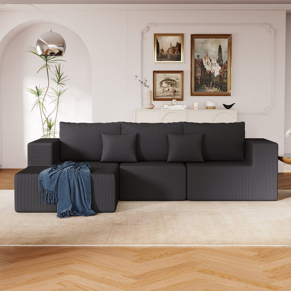 English Elm 108.3" Modular Cloud Sectional Corduroy Upholstered L Shape Sofa for Living Room Dark Grey W1097S00155
