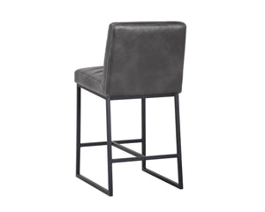 Sunpan Spyros Modern Barstool with Channel Tufting and Sleek Black Powder-Coated Steel Frame for Stylish Spaces Overcast Grey