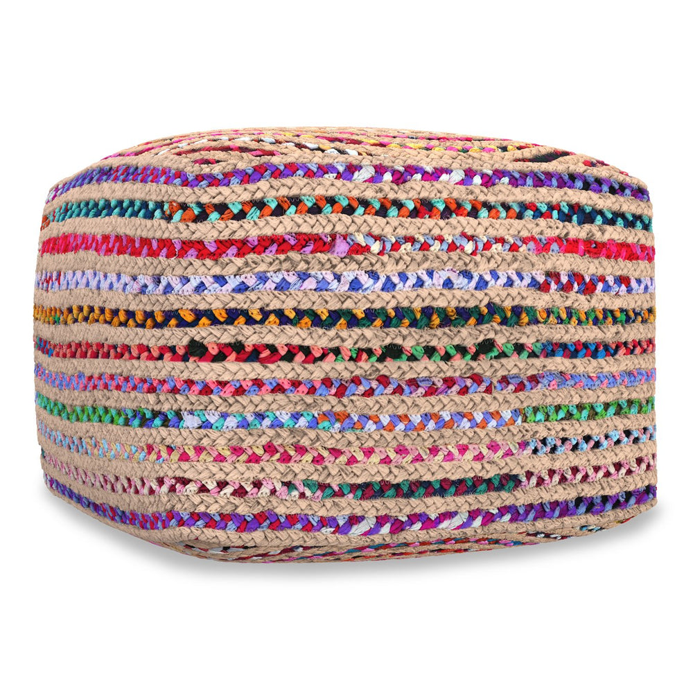 English Elm Margo Handcrafted Jute Cotton Braided Square Pouf Bohemian Footrest for Living Rooms B136P427594