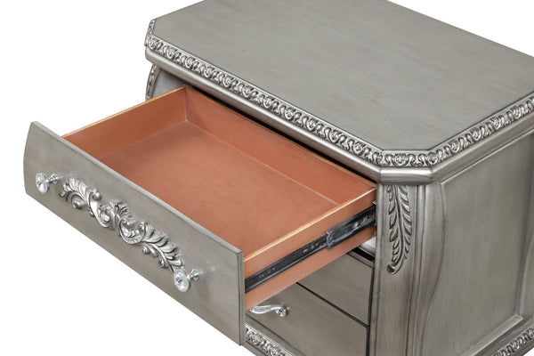 English Elm Destiny 3-Drawer Nightstand in Silver Finish — Elegant Solid & Manufactured Wood Bedside Storage, Spacious B009P234701