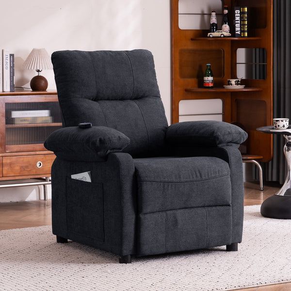 English Elm 019-160°recliner Plush Chenille Push Back Chair with Massage Heating for Seniors Black W2636P286683