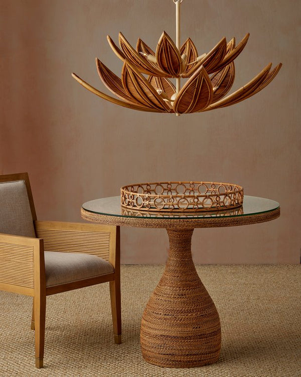 Currey & Company Cubana Two-tier Chandelier - Hand-crafted Rattan Leaves With Warm Glow, Adjustable Height, Elegant Design Natural Rattan ,Wrought Iron 9000-1298-currey-company