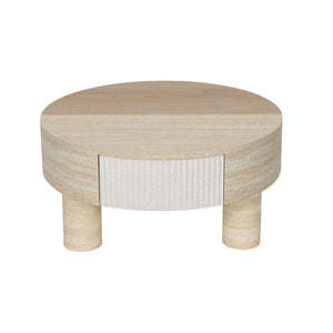 English Elm Round Fluted Coffee Table with Flip Top Hidden Storage Drawers for Small Living Rooms W3040P428644