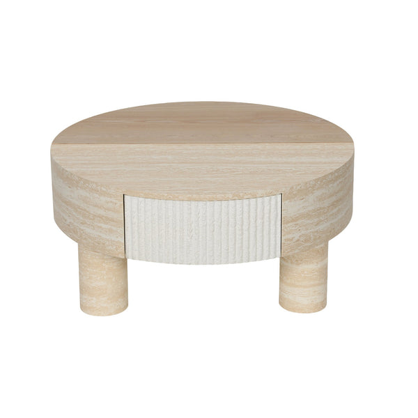 English Elm Round Fluted Coffee Table with Flip Top Hidden Storage Drawers for Small Living Rooms W3040P428644