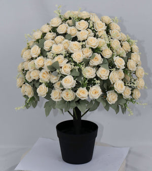 English Elm 24-inch Faux Rose Arrangement Uv Resistant Silk Blooms Set of Two Cement Potted Decor White+Green W2945P458423