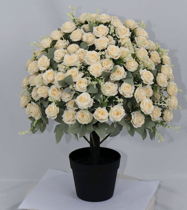 English Elm 24-inch Faux Rose Arrangement Uv Resistant Silk Blooms Set of Two Cement Potted Decor White+Green W2945P458423