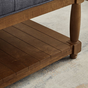 English Elm Large Tufted Linen Square Ottoman with Solid Wood Shelf for Living Room Use Charcoal W2186P379327