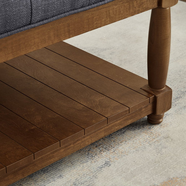 English Elm Large Tufted Linen Square Ottoman with Solid Wood Shelf for Living Room Use Charcoal W2186P379327