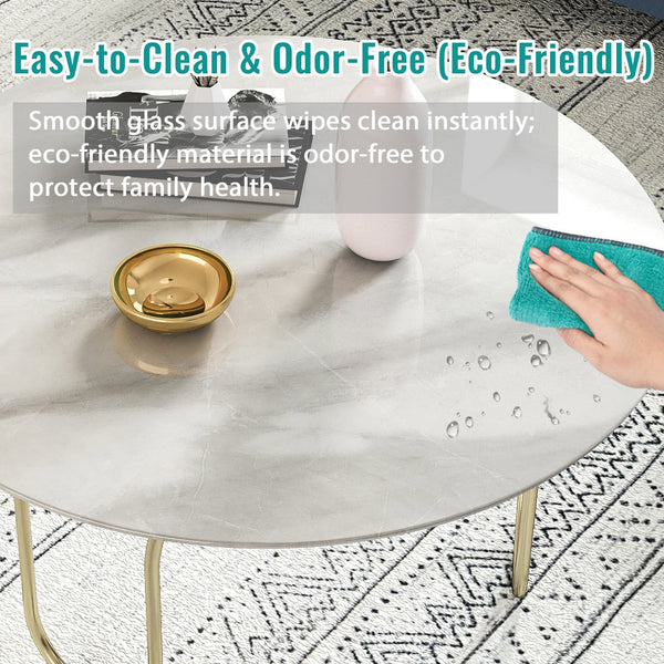 English Elm 30"inch Round Tempered Glass Tabletop Marble Pattern Indoor Outdoor Patio Dining Gray W241P361473
