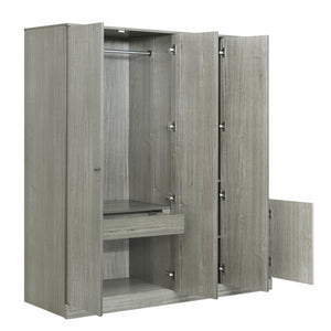 English Elm 4-Door Wardrobe with Full-Length Mirror, Dust-Proof Compartments, Shoe Door & Anti-Tip Safety Features Gray N820S00056E
