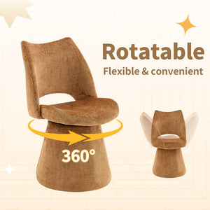 English Elm Modern Chenille Linen Accent Chair Sculptural Hollow Back Swivel Seat for Dining Vanity Brown W3493P452653
