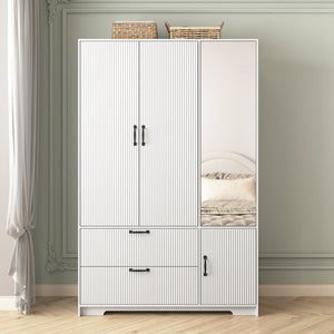 English Elm 8 Drawer Tall Chest Slim Particleboard Build Smooth Gliding Storage for Bedroom Closet White W409S00009