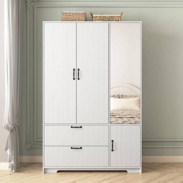 English Elm 8 Drawer Tall Chest Slim Particleboard Build Smooth Gliding Storage for Bedroom Closet White W409S00009