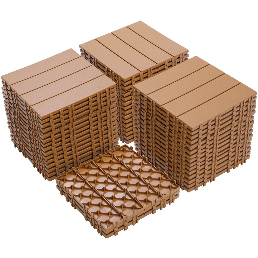 English Elm Plastic Interlocking Deck Tiles Slatted Wood Look Outdoor Patio Poolside Flooring 44 Pack W2882P204560