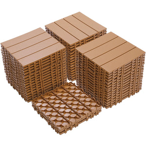English Elm Plastic Interlocking Deck Tiles Slatted Wood Look Outdoor Patio Poolside Flooring 44 Pack W2882P204560