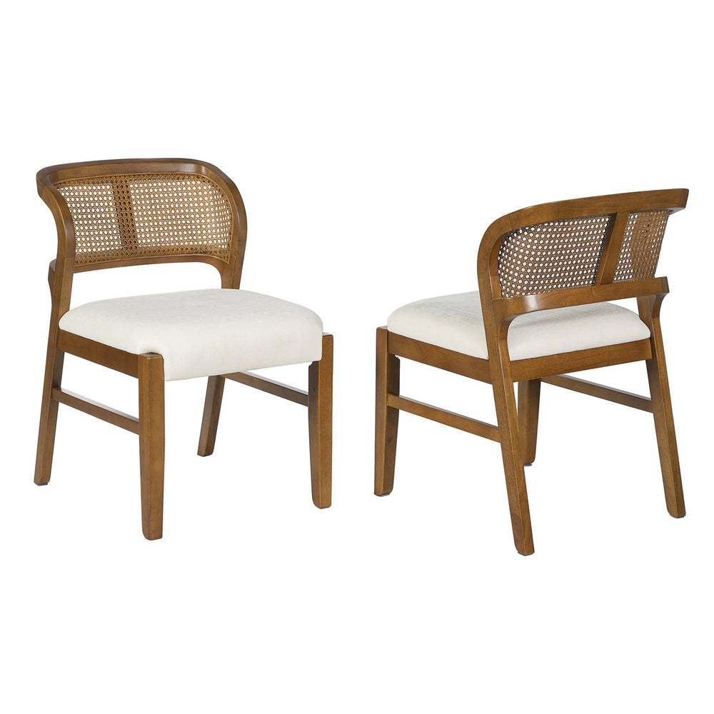 English Elm Mid-century Modern Rattan Cane Back Dining Chair Set Rubberwood Frame Upholstered Seat N768P437928W