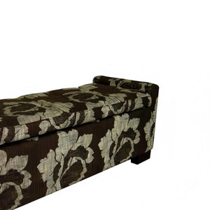 English Elm 48" Quilted Storage Bench Black Frame Dark Brown Floral Cotton Cushion 49x18x19 Sturdy Metal-Wood՚ B072116476