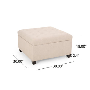 English Elm Upholstered Waffle Tufted Storage Ottoman with Birch Legs for Modern Living Rooms Wheat N757P377356I