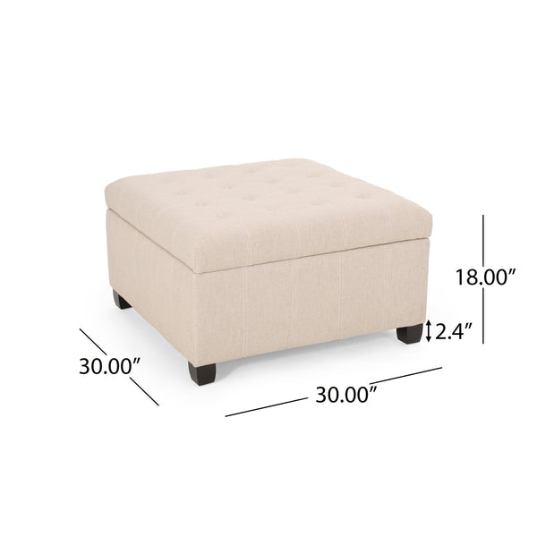 English Elm Upholstered Waffle Tufted Storage Ottoman with Birch Legs for Modern Living Rooms Wheat N757P377356I