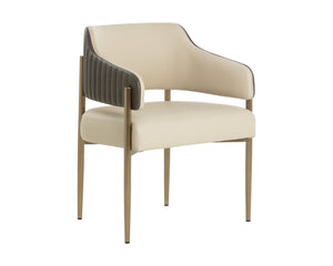 Sunpan Tova Dining Armchair - Luxurious Dillon Cream & Bravo Ash With Stylish Stainless Steel Frame Cream Faux Leather 112048