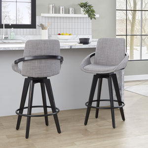 English Elm Fixed-height Swivel Counter Stools with Faux Leather Seats and Chrome Footrest Set of 2 B202S01806