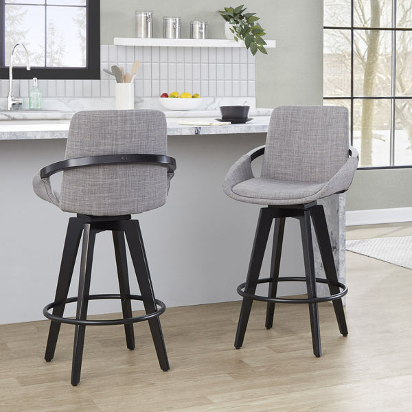 English Elm Fixed-height Swivel Counter Stools with Faux Leather Seats and Chrome Footrest Set of 2 B202S01806