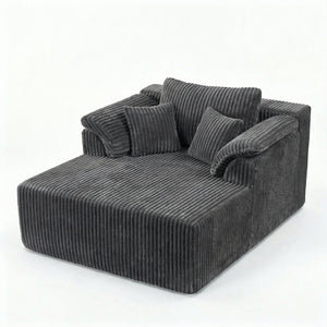 English Elm 60 Inch Oversized Corduroy Cloud Chaise Frameless Deep Seat Lounge for Living Room Antique Dark Grey W1919P499884