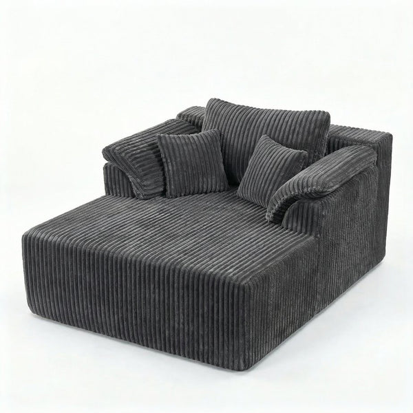 English Elm 60 Inch Oversized Corduroy Cloud Chaise Frameless Deep Seat Lounge for Living Room Antique Dark Grey W1919P499884