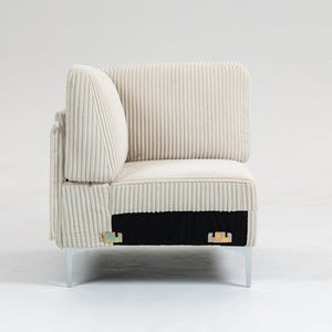 English Elm Modular Corner Seat Sofa Module - Beige Corduroy Accent Couch With Durable Steel Legs & Comfort W3098P257005