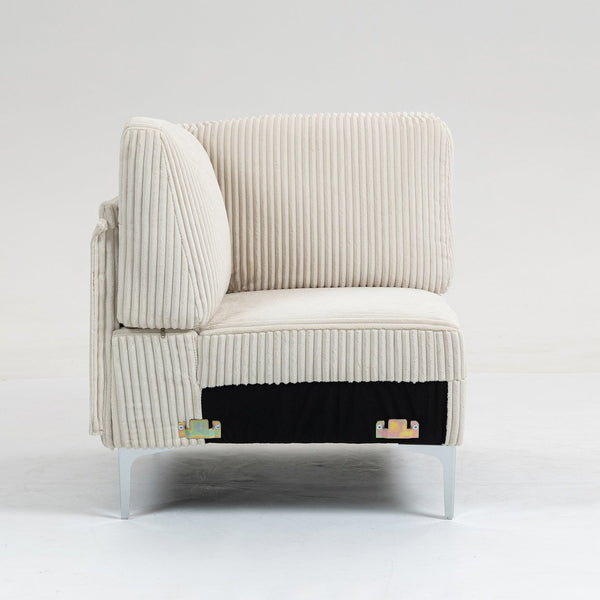 English Elm Modular Corner Seat Sofa Module - Beige Corduroy Accent Couch With Durable Steel Legs & Comfort W3098P257005
