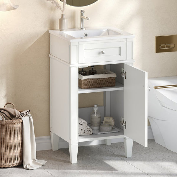 English Elm 18-inch French Style Freestanding Bathroom Vanity with Ceramic Sink Soft Close Storage White N710P411340K