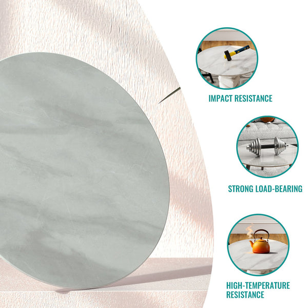 English Elm 28"inch Round Tempered Glass Tabletop Marble Print Polished Edge Indoor Outdoor Gray W241P361471