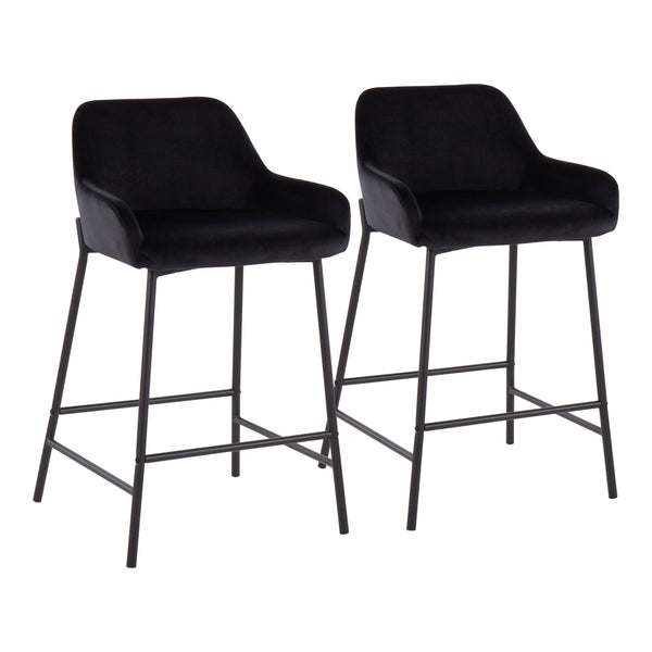 English Elm Daniella Industrial Counter Stool Set In Black Velvet & Metal – Stylish Comfort For Modern Spaces B202S00046