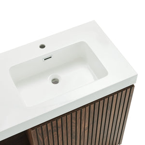 English Elm Emilia 60 Inch Freestanding Oak Vanity with Ceramic Sink and Soft Close Drawers Walnut Brown W1865S00243