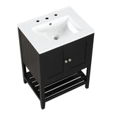 English Elm [Video] 24" Black Modern Sleek Bathroom Vanity Elegant Ceramic Sink With Solid Wood Frame Open Style Shelf