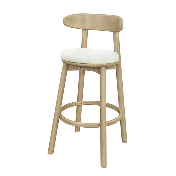 English Elm Christopher Knight Home® - Round Chunky Cushion Bar Stool with Curved Ergonomic Back, Solid Rubberwood Frame, Durable Comfort Beige,Natural Ash N771P346003A