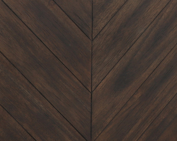 Sunpan Greyson Media Console Cabinet - Stylish Smoked Acacia Wood with Chevron Pattern & Brass Feet