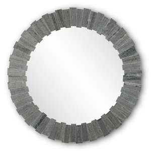 Dario Round Gray Mirror – Stunning Marble Design, Textured Finish, Modern Home Decor Accent Piece