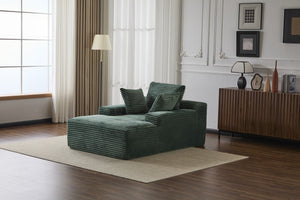 English Elm Oversized Chaise Lounge Chair Cozy Cloud Corduroy Plush Sleeper Daybed with Throw Pillows, Wide Armrest and No Assembly Green W3723P345159
