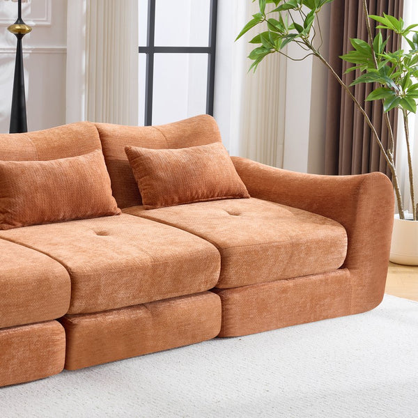English Elm Modular Cloud Sectional Sofa Bed with Flannelette Upholstery for Flexible Living Orange W1829S00078