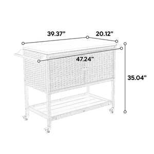 English Elm Outdoor Wicker Bar Cart - Stylish Rolling Beverage Serving Cart With Glass Top For Patio Parties W640P256899-GIGA