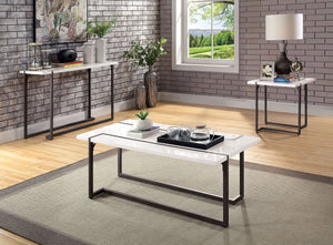 English Elm Contemporary End Table With High-Gloss Lacquer Top And Gunmetal Steel Legs - Modern Sculptural Design B2741S00428