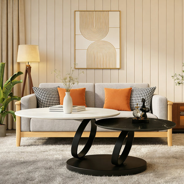 English Elm Round Sintered Stone Nesting Coffee Tables Modern Two-tone Set for Living Room W5096S00001