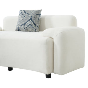 English Elm 122" Curved Sofa Off-white Fabric Four Seat Modern Living Room Couch with Damask Pillows Light Beige N758T030405A