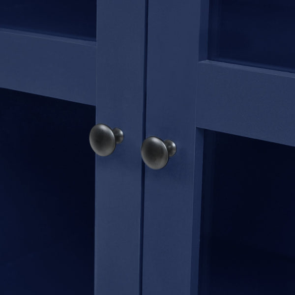 English Elm Topmax Shaker Buffet Hutch with Glass Doors Drawers and Pull-out Trays Blue SP000092AAC